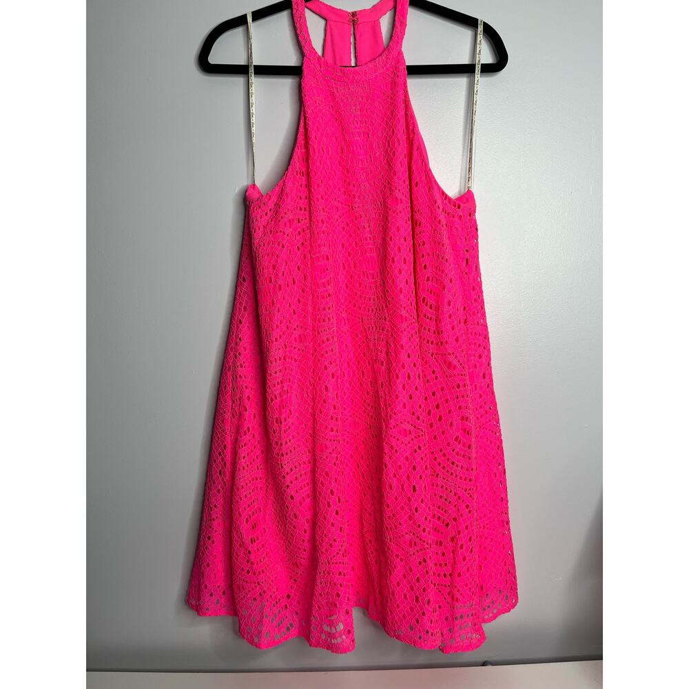 Lilly Pulitzer Quinn Halter Dress Knotty Lace Hot Pink Size Large -EUC